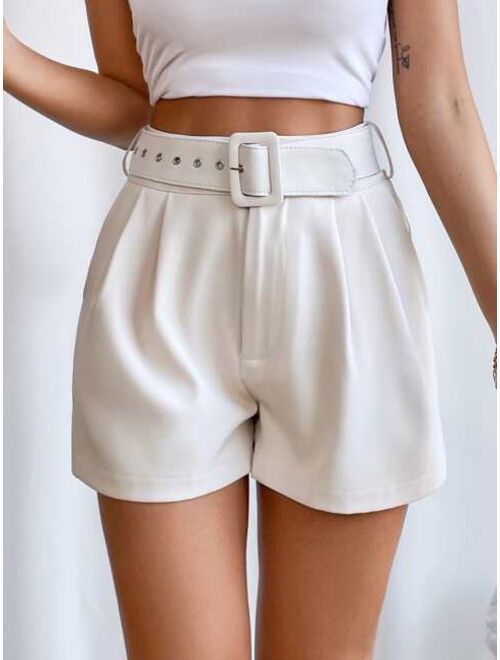 SHEIN Unity Fold Pleated Belted Wide Leg Shorts