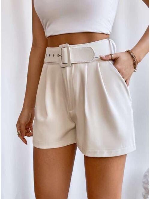 SHEIN Unity Fold Pleated Belted Wide Leg Shorts