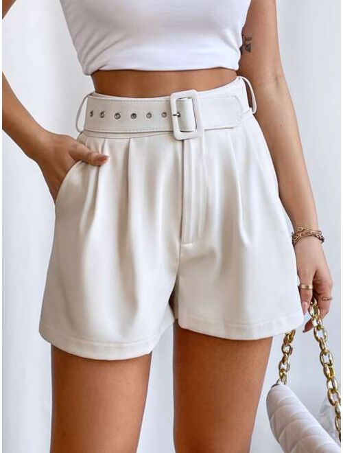 SHEIN Unity Fold Pleated Belted Wide Leg Shorts