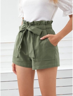 Frenchy Paperbag Waist Slant Pocket Belted Shorts