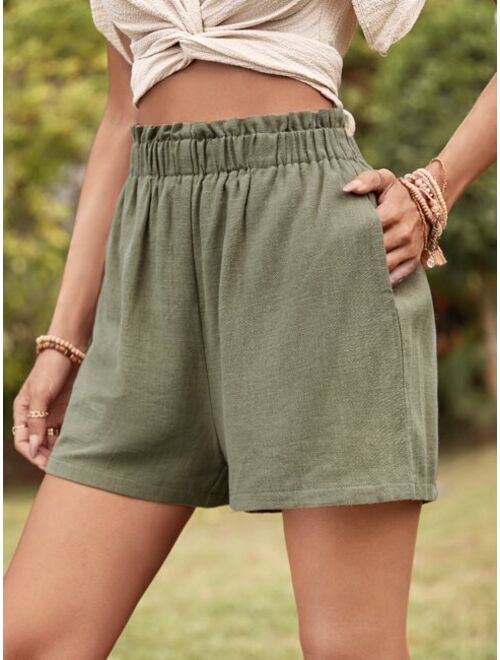 EMERY ROSE Solid Elastic Waist Slant Pocket Shorts