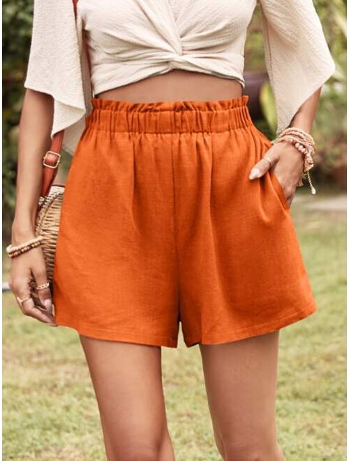 EMERY ROSE Solid Elastic Waist Slant Pocket Shorts