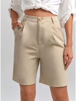 High Waist Plicated Detail Bermuda Shorts