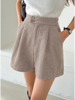 Solid Plicated Detail Slant Pocket Wide Leg Shorts