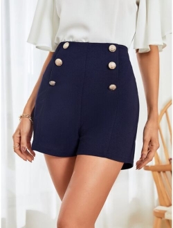 Frenchy High Waist Fake Button Shorts