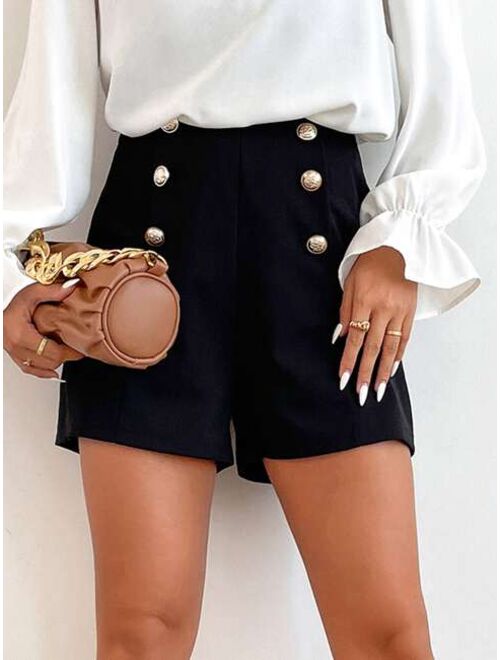 SHEIN Frenchy High Waist Fake Button Shorts