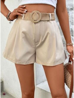 Solid Wide Leg Shorts Without Belt