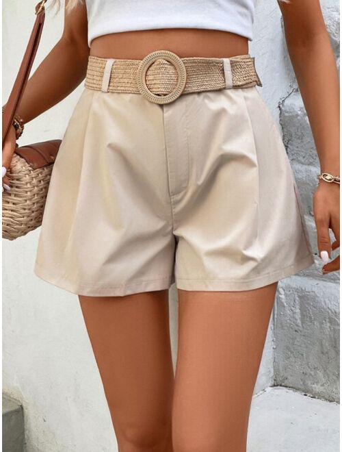 Solid Wide Leg Shorts Without Belt