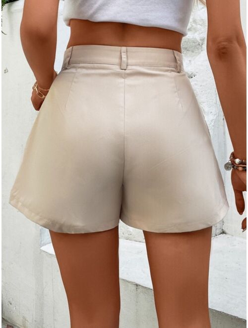 Solid Wide Leg Shorts Without Belt