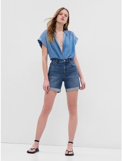 6" High Rise Cheeky Midi Denim Shorts with Washwell