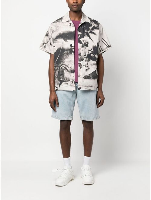 MSGM short-sleeve palm tree-print shirt