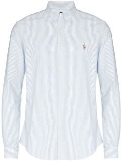 logo-embroidered striped shirt