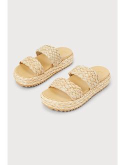 Newyork Natural Raffia Flatform Slide Sandals