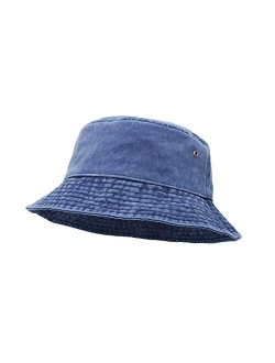 Ultrakey Bucket Hat, Wide Brim Washed Denim Cotton Outdoor Sun Hat Flat Top Cap for Fishing Hiking Beach Sports