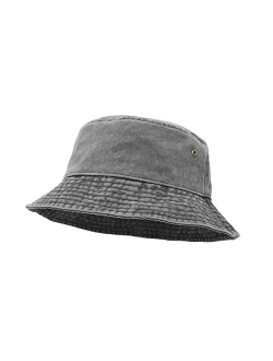 Ultrakey Bucket Hat, Wide Brim Washed Denim Cotton Outdoor Sun Hat Flat Top Cap for Fishing Hiking Beach Sports