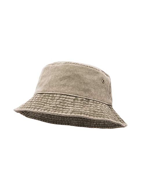 Ultrakey Bucket Hat, Wide Brim Washed Denim Cotton Outdoor Sun Hat Flat Top Cap for Fishing Hiking Beach Sports