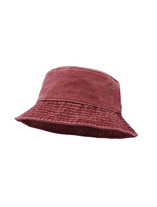 Ultrakey Bucket Hat, Wide Brim Washed Denim Cotton Outdoor Sun Hat Flat Top Cap for Fishing Hiking Beach Sports