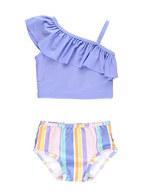 RuffleButts Baby/Toddler Girls Cropped 2-Piece Sleeveless Tankini Swimsuits with UPF50+ Sun Protection