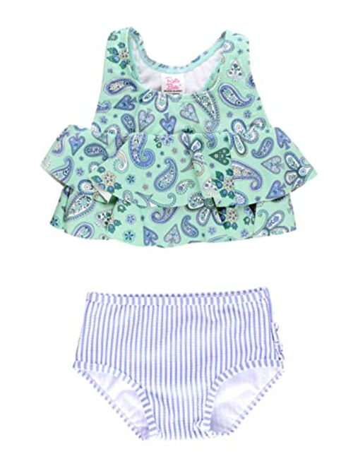 RuffleButts Baby/Toddler Girls Cropped 2-Piece Sleeveless Tankini Swimsuits with UPF50+ Sun Protection