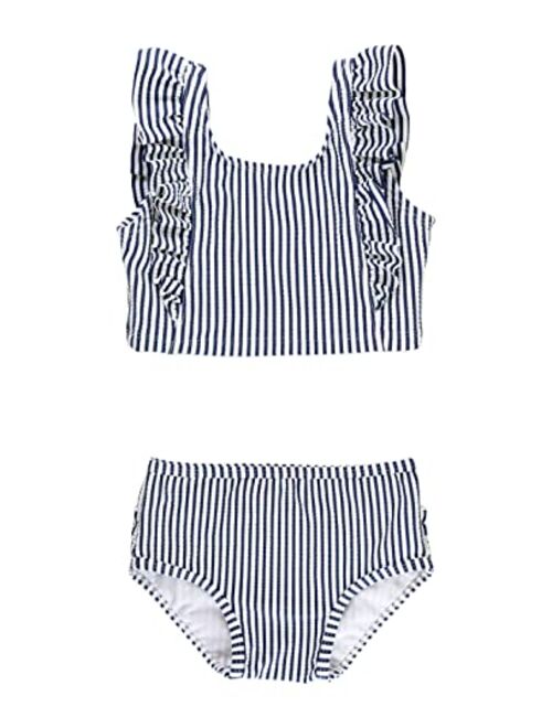 RuffleButts Baby/Toddler Girls Cropped 2-Piece Sleeveless Tankini Swimsuits with UPF50+ Sun Protection