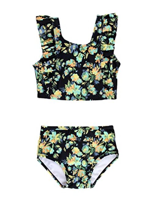 RuffleButts Baby/Toddler Girls Cropped 2-Piece Sleeveless Tankini Swimsuits with UPF50+ Sun Protection