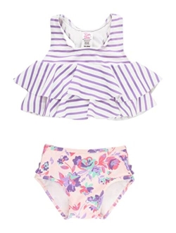 Baby/Toddler Girls Sleeveless 2-Piece Bikini Swimsuit Set with UPF50  Sun Protection