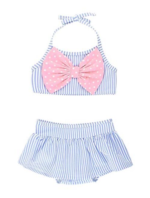 RuffleButts Baby/Toddler Girls Sleeveless 2-Piece Bikini Swimsuit Set with UPF50+ Sun Protection