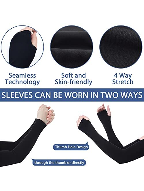 ZeeDix 8 Pairs Sun Long Sleeves UV Protection Cooling Arm Sleeves-Thumb Hole Sun Sleeves Cover for Running, Cycling, Biking