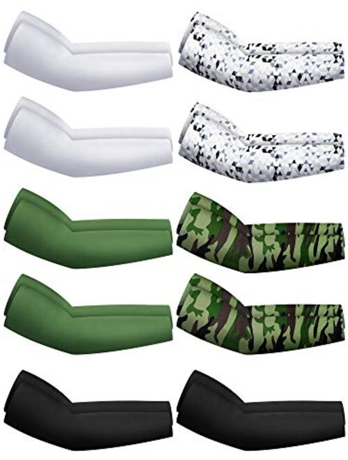 Hicarer 10 Pairs Sun Protection Arm Sleeves Cooling Sports Compression Athletic Sleeves for Basketball Running Cycling