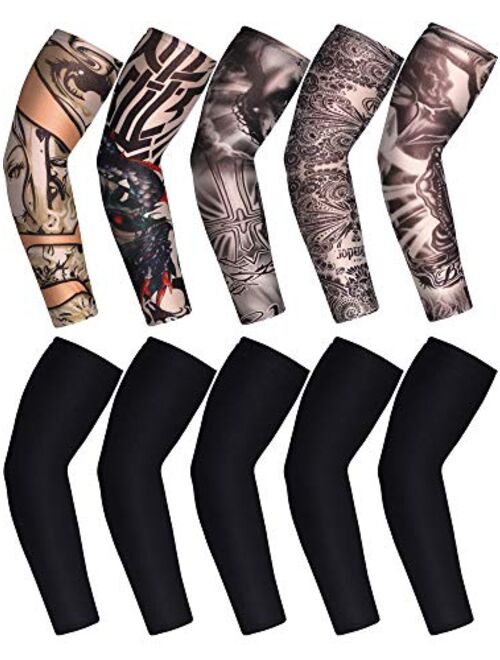 Boao 10 Pairs Sleeves Set Men's Cooling Arm Sleeves Long Fingerless Gloves Anti-Slip Sun Protection Arm Sleeves