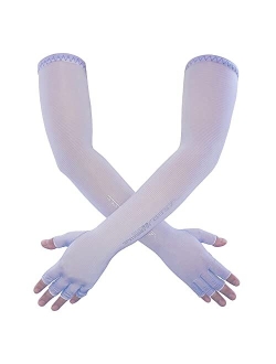 HODORPOWER UV Protection Gloved Arm Sleeves for Men & Women Cycling Ice Arm Sleeve Fingerless Sun Compression Long Arm Cover