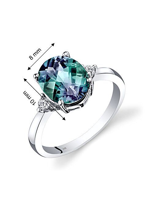 Peora Created Alexandrite and Genuine Diamond Ring for Women 14K White Gold, 3 Carats Oval Shape 10x8mm, Size 7