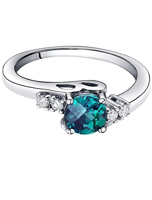 Peora Created Alexandrite Solstice Ring for Women 14K White Gold with Genuine Diamonds, Color Changing 1 Carat Round Shape 6mm, Comfort Fit, Sizes 5 to 9