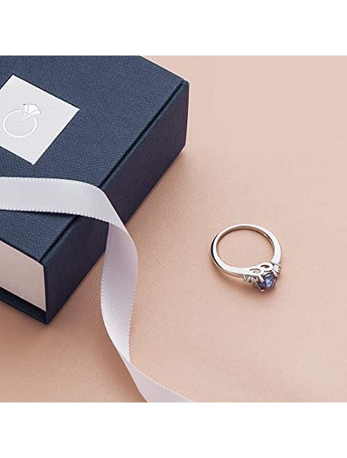 Peora Created Alexandrite Solstice Ring for Women 14K White Gold with Genuine Diamonds, Color Changing 1 Carat Round Shape 6mm, Comfort Fit, Sizes 5 to 9