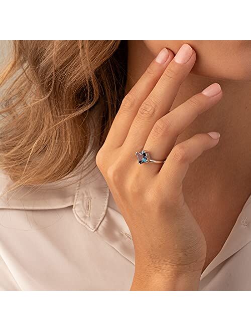 Peora Created Alexandrite Classic Solitaire Ring for Women in 14K White Gold, Color Changing 2.75 Carats Princess Cut 8mm, Comfort Fit, Sizes 5 to 9