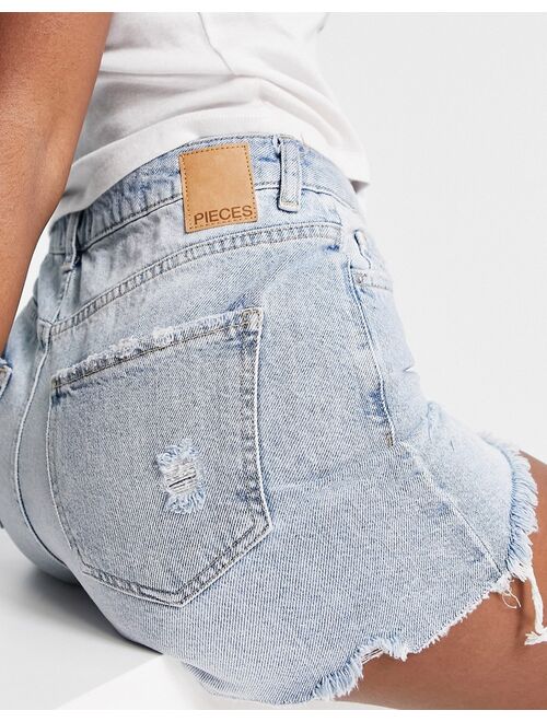 Pieces high waist light wash denim shorts