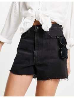 Weekday Rowe high waisted denim mom short in black