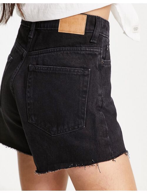 Weekday Rowe high waisted denim mom short in black