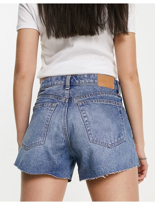 Weekday Swift mid rise denim mom shorts in seventeen blue