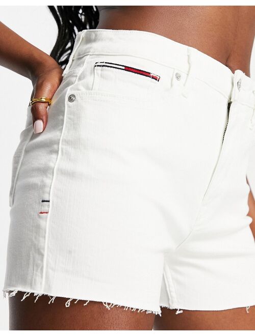 Tommy Jeans denim cuff shorts in white