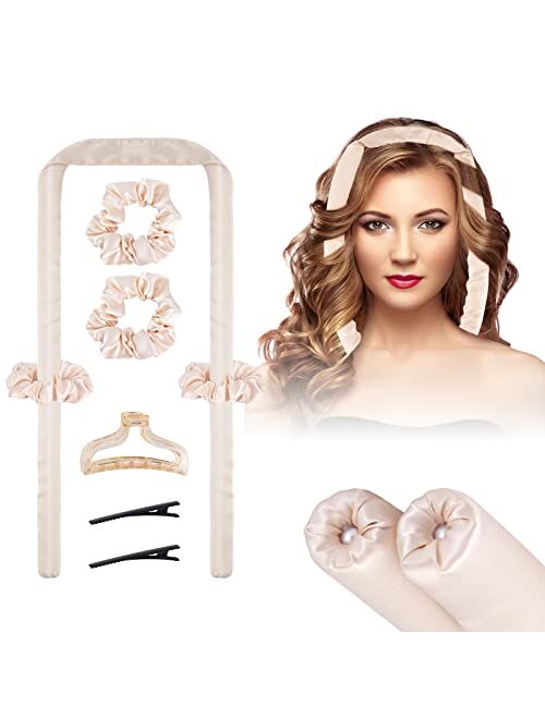 Mcgohais Heatless-Hair-Curler, Upgraded Segmented Design No Heat Silk Curls Headband for More Comfortable Sleep Overnight, Silk Curling Ribbon for Hair with Rubber Bands 