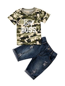 MA&BABY Casual Toddler Kids Boys Girls Tops T-Shirt Denim Pants Outfits Set Clothes 1-6Y