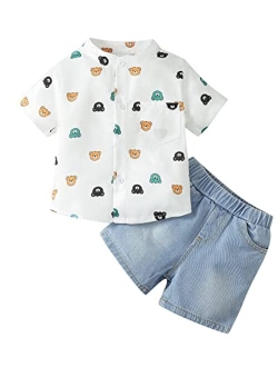 Kucnuzki Baby Toddler Boy Clothes Short Sleeve T Shirt Top Ripped Jeans Shorts 2 Piece Outfits Little Boy Clothes Summer