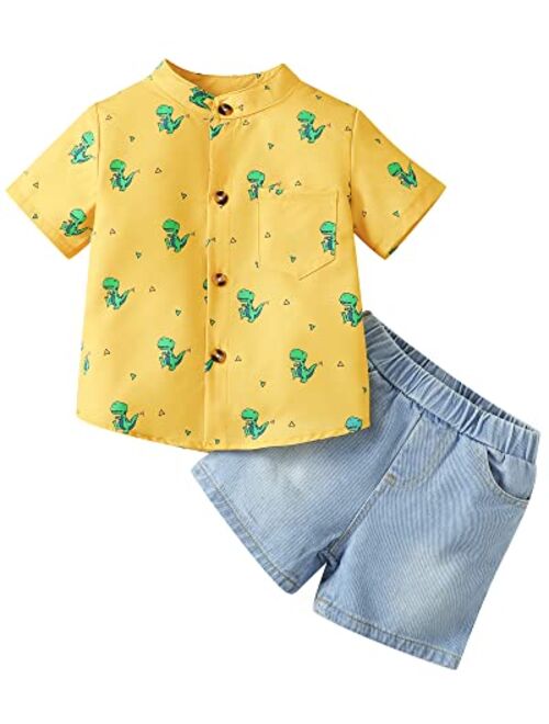 Kucnuzki Baby Toddler Boy Clothes Short Sleeve T Shirt Top Ripped Jeans Shorts 2 Piece Outfits Little Boy Clothes Summer