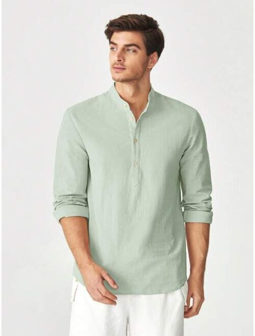 SHEIN Men Half Button Solid Shirt