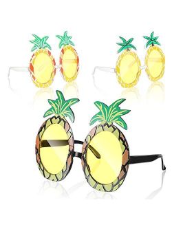 Weewooday 3 Pairs Tropical Pineapple Sunglasses Novelty Sunglasses Fruit Shape Glasses Funny Hawaiian Luau Party Eyeglasses Summer Beach Party Accessories, 3 Styles Pinea