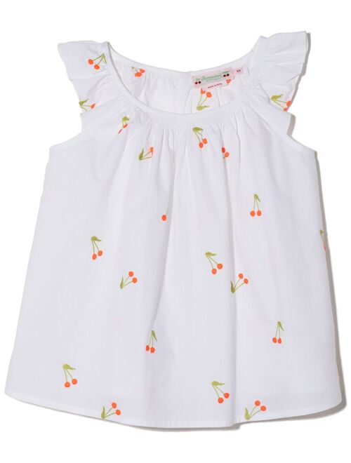 Bonpoint embroidered-cherry sleeveless smock dress