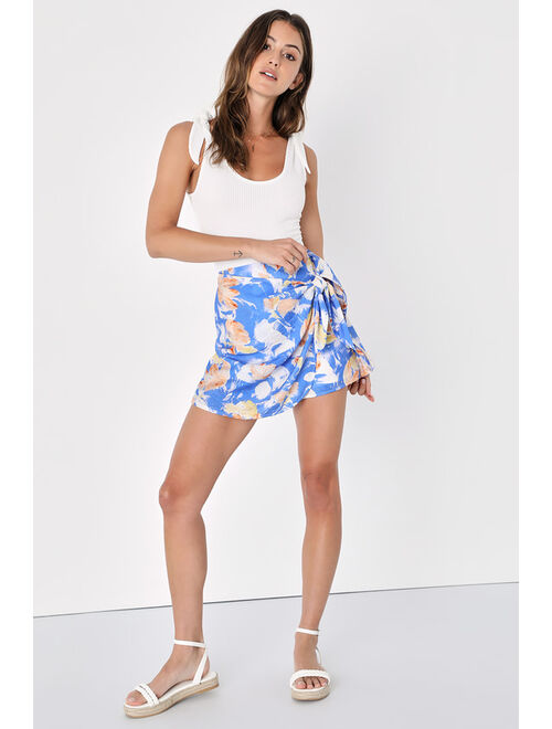 Lulus Headed to Paradise Blue Abstract Print Tie-Front Skort