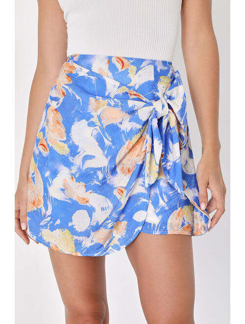 Lulus Headed to Paradise Blue Abstract Print Tie-Front Skort