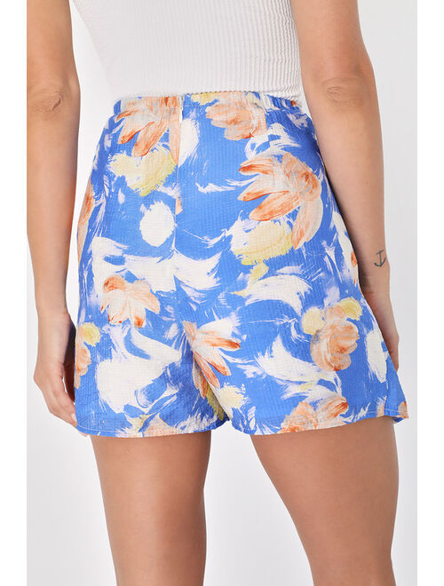 Lulus Headed to Paradise Blue Abstract Print Tie-Front Skort